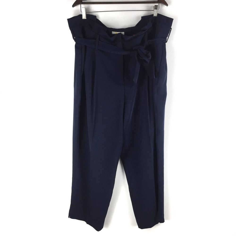 Boden Melanie Paperbag Pants Women Sz 18R Navy Belted Work Office Casual